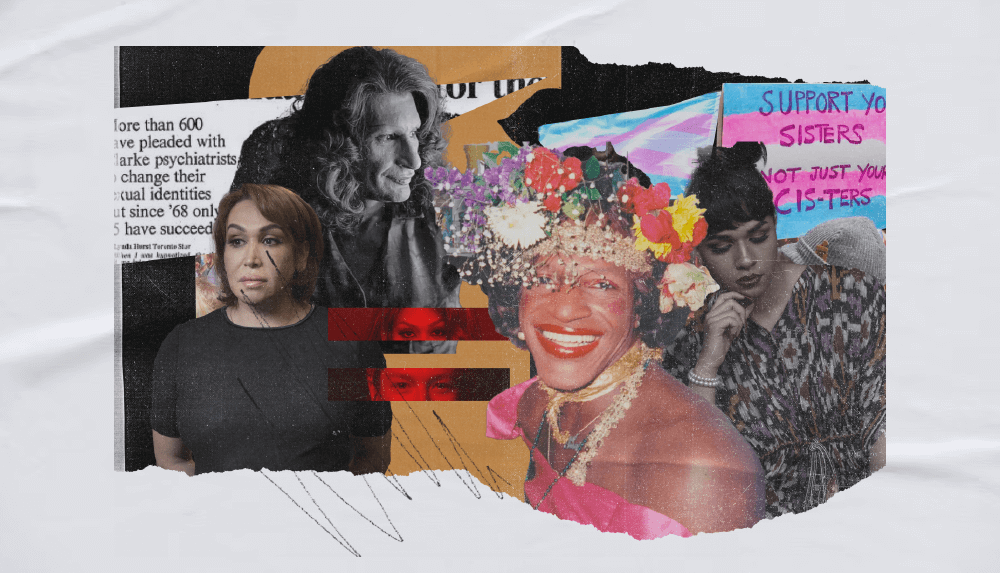 Branded collage of several trans women.