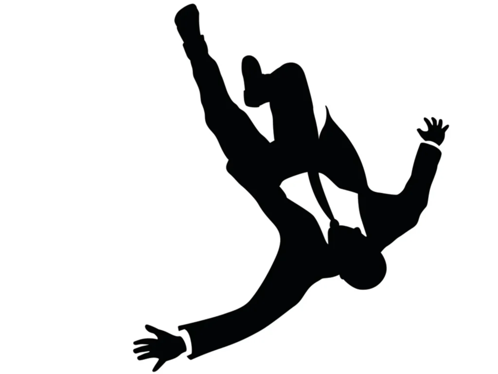 Silhouette of a man in a suit falling upside down. This was a frequent image used when promoting the TV show, Mad Men.